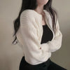 Short Sweater Zipper O-neck Knitted Cardigan Coat Casual Basic Solid Black Women Clothes Winter All-match Thick Lady