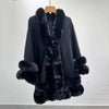 Women 2 Circle Wraps Long Faux Rabbit Fur Cape Poncho Winter Loose Thick Warm Shawl Outerwear Knitted Cloak Overcoat