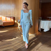 Elegant Woolen Top Pants Women Set Urban Long Sleeve Slash Neck Pleated Blouse Straight Trousers Autumn Winter Lady Suit