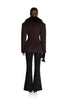 Women Big Faux Fur Lapel V‑Neck Wool Blend Blazer Jacket Double Button Fitted Waist Long Sleeve Elegant Outerwear Coat