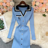 Brand Autumn Knitted Long Dress Women Y2K Embroidery Long Sleeve Bodycon Sweater Dress Streetwear Robe
