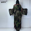 Africa classic camouflage colour print Winter Hooded cardigan dress Female abaya winter outfits for women long down coat