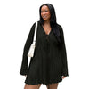 Long Sleeve Women V-neck Pleated Dress Casual Streetwear Plus Size Mini Dresses Autumn Slim Party Casual