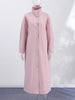 Retro Pink Women Trench Coat Stand Collar Button Design Cuffs Tightened Pocket Long Outerwear Spring Fall Elegant Lady Outfit