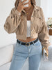Corduroy Shacket for Women Fall Winter Short Lapel Jacket Long Sleeve with Mock Pockets & Single Button Casual Outerwear