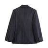 Blazers for Women Autumn Winter Loose Fine Stripes Long Sleeve Double-breasted Suits Jacket Chic Female Suit Coat