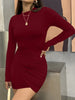 Autumn Sexy Ruched Irregular Long Sleeve Dress Women's Turtleneck High Waist Slim Fit Dresses