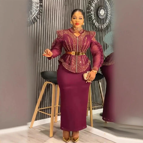 Spring African Clothes for Women long sleeve polyester Dashiki Ankara Outfit Robe Plus Size Wedding Party Dresses