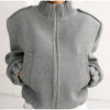 Double Zip Rib Collar Women Cropped Jacket Long Sleeve Side Pockets Loose Oversized Solid Autumn Coats Daily Chic Jackets
