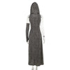 Chic Streetwear Outfit Mall Gothic Sleevelees Hooded Dress Punk Grunge Holes Hem Split Dresses for Women with One Cuff