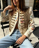 Vintage Napoleon Cropped Jacket Women Floral Embroidery Stand Collar Short Blazer Fringe Hem Long Sleeve Street Outerwear