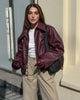 Wine Red Faux Leather Jakcet Outerwear Thicken Zipper Lapel Pu Coats Autumn Winter Streetwear Ladies Tops Women
