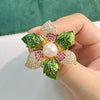 Rhinestone Flowers Imitation Pearl Brooches Women Sparkling Zircon Bowknot Brooch Pin Scarf Coat Suit Accessories Jewelry