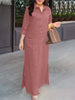 Women's Vintage Maxi Shirt Dress Spring 3/4 Sleeve Lapel Neck Slit Hem Long Dresses Loose Casual Solid Robes Femme