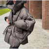 Hooded Batwing Sleeve Tie Waist Puffer Coat Fit Quilted Warm Winter Women Street Outerwear Chic Casual Outfit