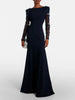 High Street Designer Women's Spliced Mesh Diamonds Beaded Long Sleeved Floor Length Maxi Long Dress
