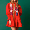 Women Christmas Sequin Nutcracker Dress Long Sleeve Tiered Glitter Nutcracker Print Holiday Party Mini Shirt Dresses