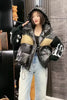 Women's Patchwork Hooded Down Jacket Knitted Sleeves Letters Thickened White Duck Down Outerwear Jackets for Women