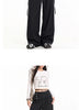Detachable Skirt Panel Striped Suit Pants Women Turn Up Cuff Tie Waist Straight Wide Leg Trousers Loose Casual Streetwear Pants
