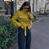 Elegant Lace-Up Women's Pu Leather Jacket Pocket Slim Stand Collar Zippers Lady Coats Autumn Winter Female Street Tops