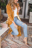 Women Solid Long Sleeve Velvet Jacket Lapel Collar Open Front Long Cardigan Coat With Pockets Fall Outerwear Maxi Duster