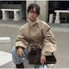 Solid Stand Collar Trench Short Coats Button Long Sleeve Pocket Zipper Windbreaker Lady High Street Outerwear