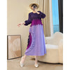 Anmrem Tie Flower Design Women's Pleated Dress O-neck Long Sleeve Colorblock Patchwork Chic Beading Loose Famale Clothes 2DB5753