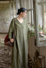 Vintage Women Ramie Cotton Dresses V-Neck Long Sleeve Spring Robes Loose Chinese Style Tie-dye A-Line Dress
