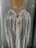 White Golden Color Women Sexy Off the Shoulder Shining Sequins Beading Bodycon Mid-calf Dress Birthday Photoshoot Stage Wear