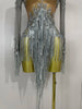 Sexy Performance Stage Costume Sparkly Rhinestones Tassel See-Through Dress Women Bars Nightclub Party Latin Dance Dress