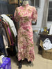 Elegant Printed Ruffle Maxi Dress Women Chic High Neck Puff Short Sleeve Waist-cinching Bodycon Dresses Lady Vacation Robes