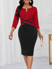 Womens Elegant Front Zipper Work Office Knee Length Colorblock Business Casual Party Bodycon Sheath Dress