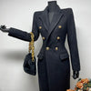 Women's Black Long Wool Coat Autumn Winter Tweed Jacket Lapel Double-Breasted Elegant Fitted Long Outerwear