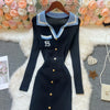 Chic Sexy Wrap Hips Knitted Maxi Dress Women Brand Embroidery Long Sleeve Sweater Dress Autumn Vestido