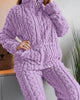 Two Piece Set Women Outfit Autumn Jacquard Textured Stand Collar Long Sleeve Zip Up Fuzzy Teddy Top & Casual Home Pants Set