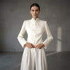 Satin Knot Button Short Coat Women Retro Full Sleeves Waist Cinching Single Breasted Coats Lady Spring Daily Wear