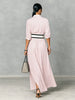 Women's Shirt Maxi Dress with Wide Striped Belt Roll-Up Sleeve High Slit Elegant Casual Formal Outfit