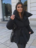 Casual Solid Lace Up Cotton Coat Women Chic Lapel Long Sleeve Warm Loose Pocket Short Jacket Winter Lady Commute Street Outwear