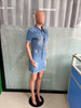 Blue Denim Skater Dress Sexy Women Turn Dow Collar Bodycon Jeans Casual Dress Vestidos