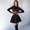 Women Dresses Mesh Patchwork Sheer Long Sleeve Sexy Club O Neck A-line Sheath Bodycon Female Vestidos Robes