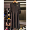Spring Pleated Women's Bud Dress Round Neck Elegant Mid-Length V Collar Famale Clothing Chic 2DB6618