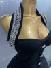Women Black Sexy Off the Shoulder Shinning Crystal Bodycon Bandage Long Dress Gloves Elegance Celebrate Evening Party Dress
