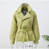 Solid Tie Waist Cinching Suede Jackets Women Chic Stand Up Collar Loose Crop Short Coats Lady Autumn Commute Daily Outfit