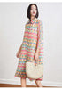 Printed Geometric Dress Women's Spring Lapel Single Breasted Color Block Loose A-line Stretch Dresses 2DB2204
