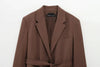 Spring Office Lady Elegant Brown Women Suit Casual Sashes Oversized Shrug Blazer Chic Zipper Long Pant