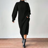 Winter Knit Dresses Women Turtleneck Straight Long Dress Autumn Solid Full Sleeve Thick Casual Vestidos Basis Lady