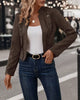 Womens Faux Suede Jacket Open Front Jacket Coat Double-Breasted Buttons Casual Outerwear
