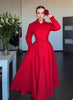 Women Hourglass Waist Full Flared Hem Long Dress Coat Lapel Collar Single Breasted Long Sleeve Overcoat Guest Party Street Wear