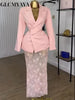 Fallfleshness Women's Dress Set Blazer Tops and Lace See Though Midi Maxi Long Skirt Suit Two 2 Piece Sets Outfits