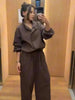 Women's Two-piece Set Stand Up Collar Short Zipper Cardigan Wide Leg Pants Autumn 19DB1233